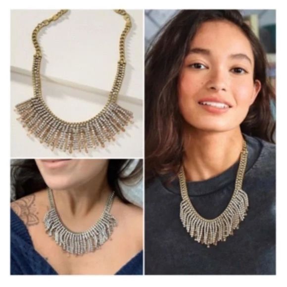 Stella & Dot Shaggy Chain Statement Necklace – Crystal Fringe Gold - Picture 3 of 4